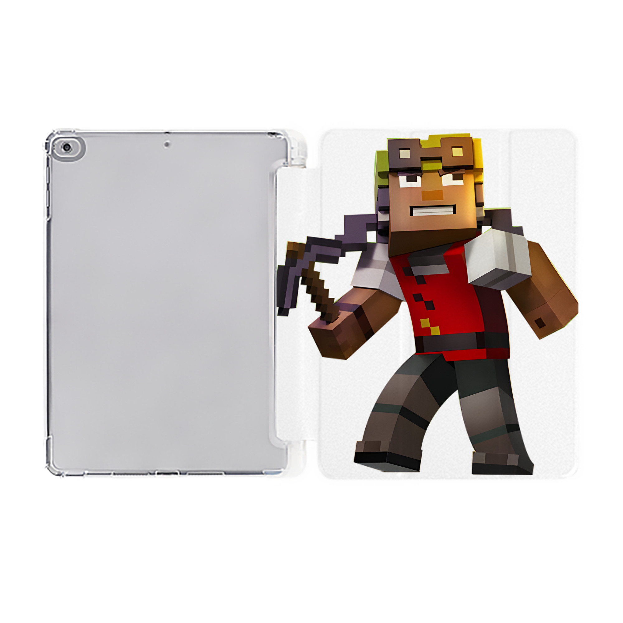 （画像用） マインクラフト ブロックの世界 Minecraft MC Block world IPad ケース ペン収納付き 三つ折りスタンド PUレザー×シリコン 対応機種9.5/10.5/10.9インチ